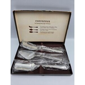 CHEESERVS Set 3 Piece Cheese Serving Utensils Silver Tone Boxed‎